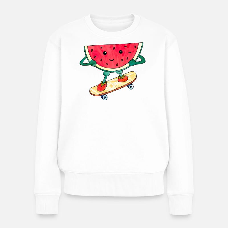 Skater Melon skateboard douce illustration cool - Pull Premium bio Femme - blanc