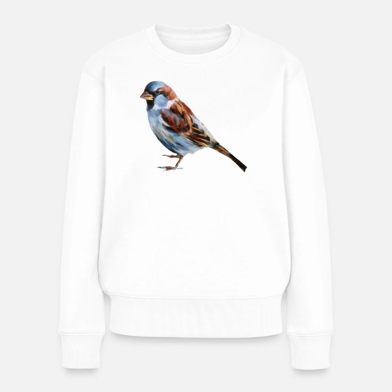 Vogel Spatz  - Frauen Premium Bio Pullover - Weiß