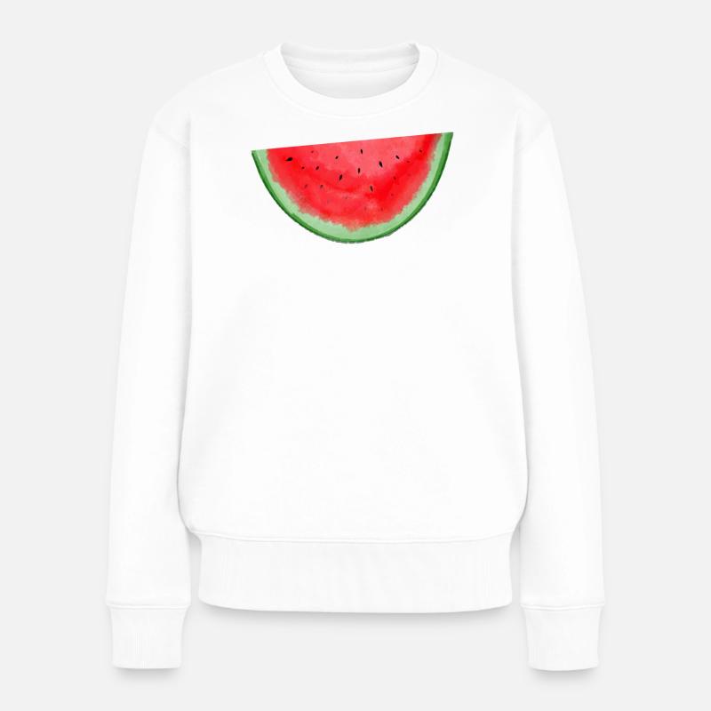 Wassermelone Aquarell - Frauen Premium Bio Pullover - Weiß