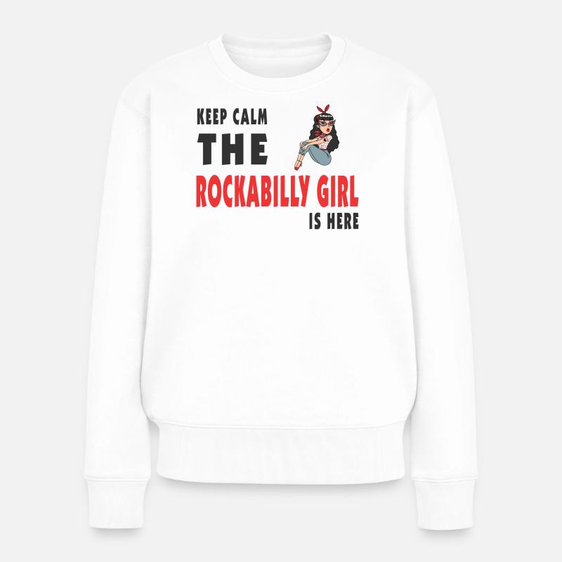 Keep Calm Rockabilly Girl - Frauen Premium Bio Pullover - Weiß