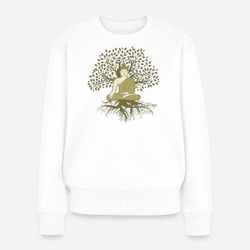 Zen Meditation Lebensbaum Entspannung Shirt - Frauen Premium Bio Pullover - Weiß