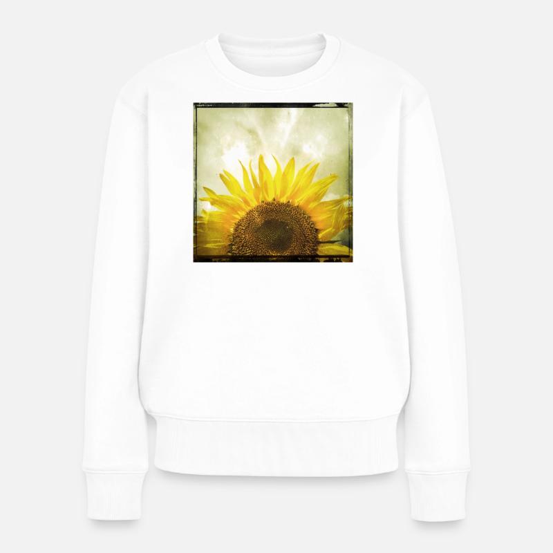 Halbe Sonnenblume - Frauen Premium Bio Pullover - Weiß