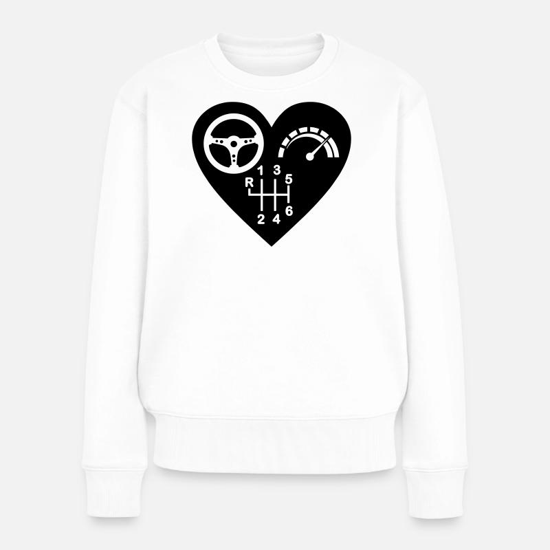 Getriebe 6 Gang Herz - Frauen Premium Bio Pullover - Weiß