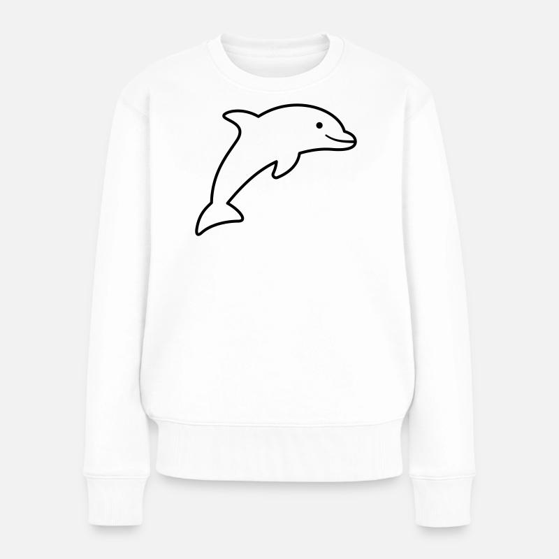 Delfin Symbol Umriss fröhlich springend - Frauen Premium Bio Pullover - Weiß