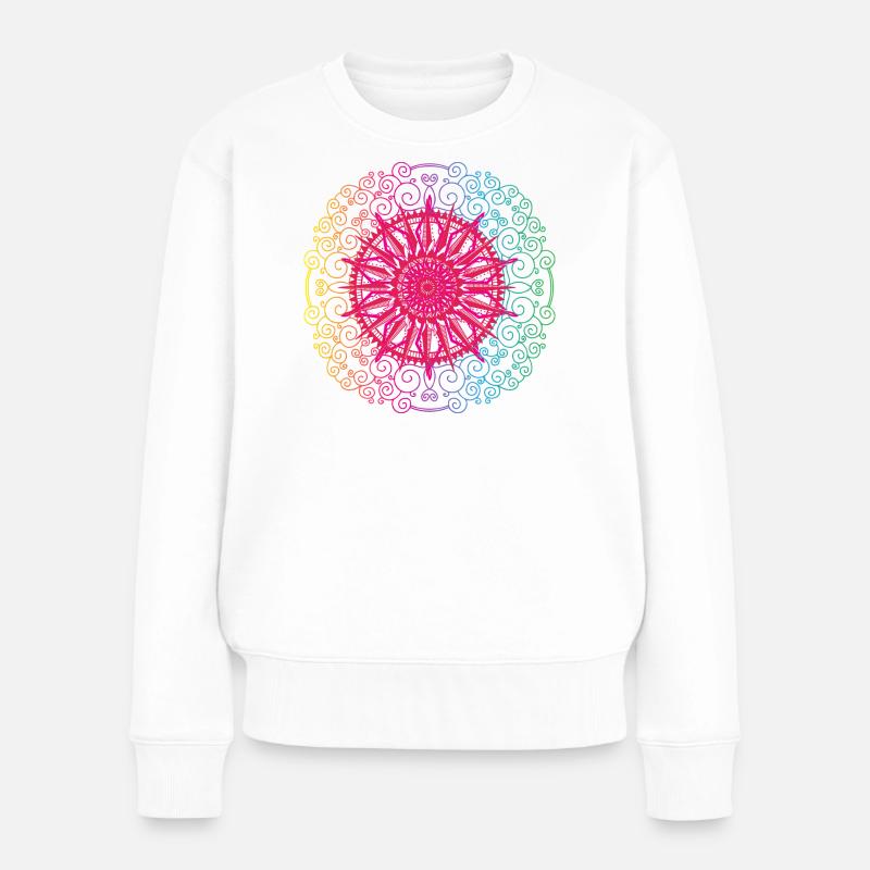 Regenbogen Mandala Gradient Kreis - Frauen Premium Bio Pullover - Weiß