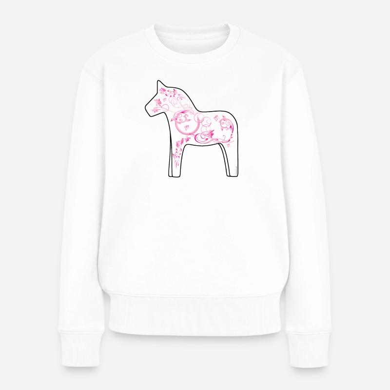 Dala Pferd Pink - Frauen Premium Bio Pullover - Weiß