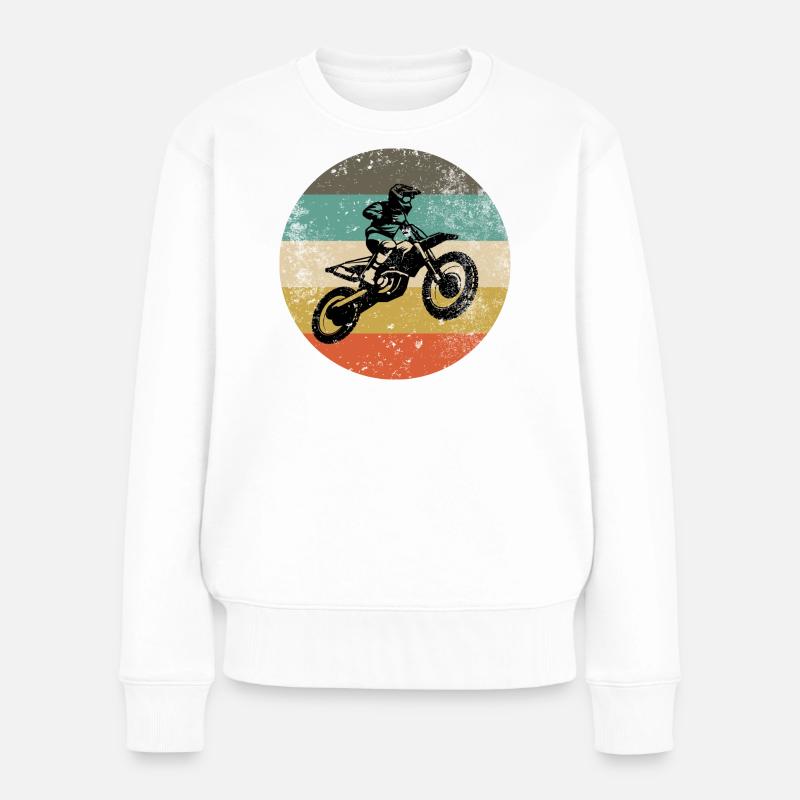 Moto rétro sur cercle rayé - Pull Premium bio Femme - blanc