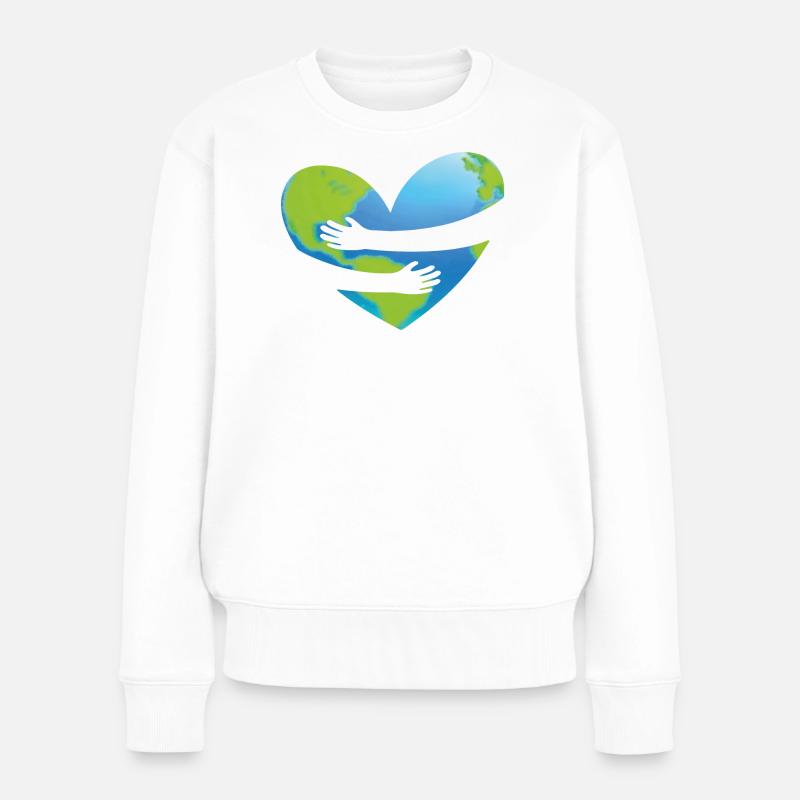 Earth Day - Herz Umarmung - Frauen Premium Bio Pullover - Weiß