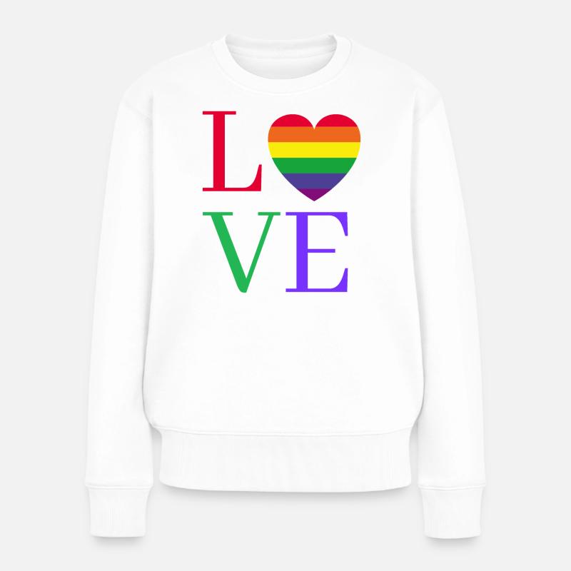 Regenbogen Love Herz Pride - Frauen Premium Bio Pullover - Weiß
