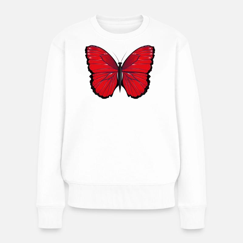 roter Schmetterling handgezeichnet und koloriert - Frauen Premium Bio Pullover - Weiß