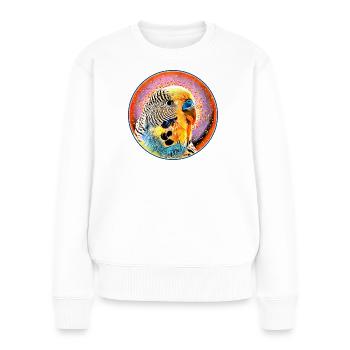 La perruche dans la bulle de savon - Pull Premium bio Femme - blanc - Devant - Julia (174cm)