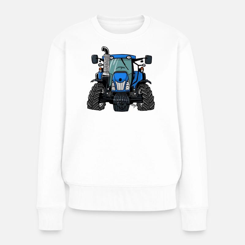 0646 BlueTractor - Pull Premium bio Femme - blanc