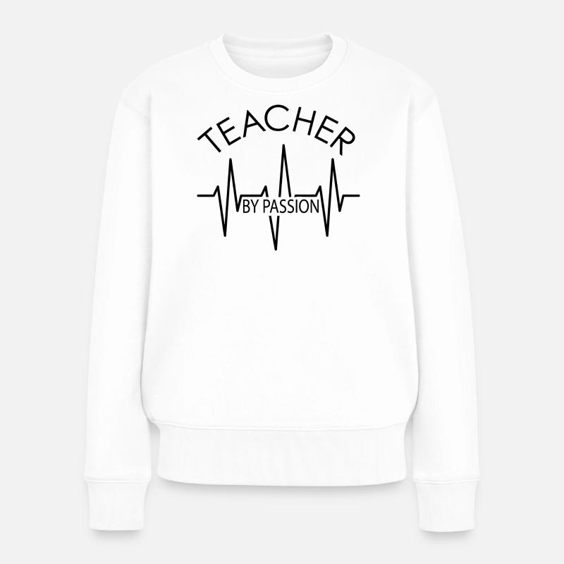 teacher by passion Lehrer Symbol Herzschlag Schule - Frauen Premium Bio Pullover - Weiß