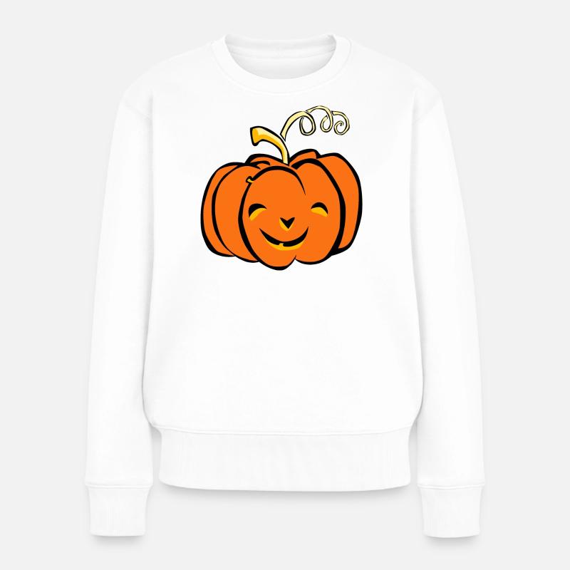 Kürbis Herbst Halloween Design Orange - Frauen Premium Bio Pullover - Weiß