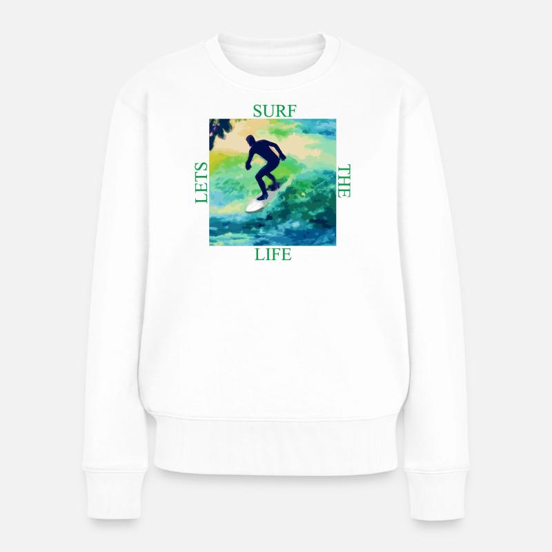 Surfer auf Farbwellen - Frauen Premium Bio Pullover - Weiß