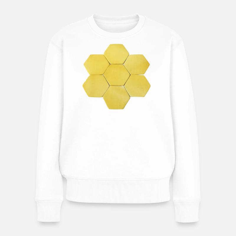 Gelbe Honigwaben Geometrie - Frauen Premium Bio Pullover - Weiß