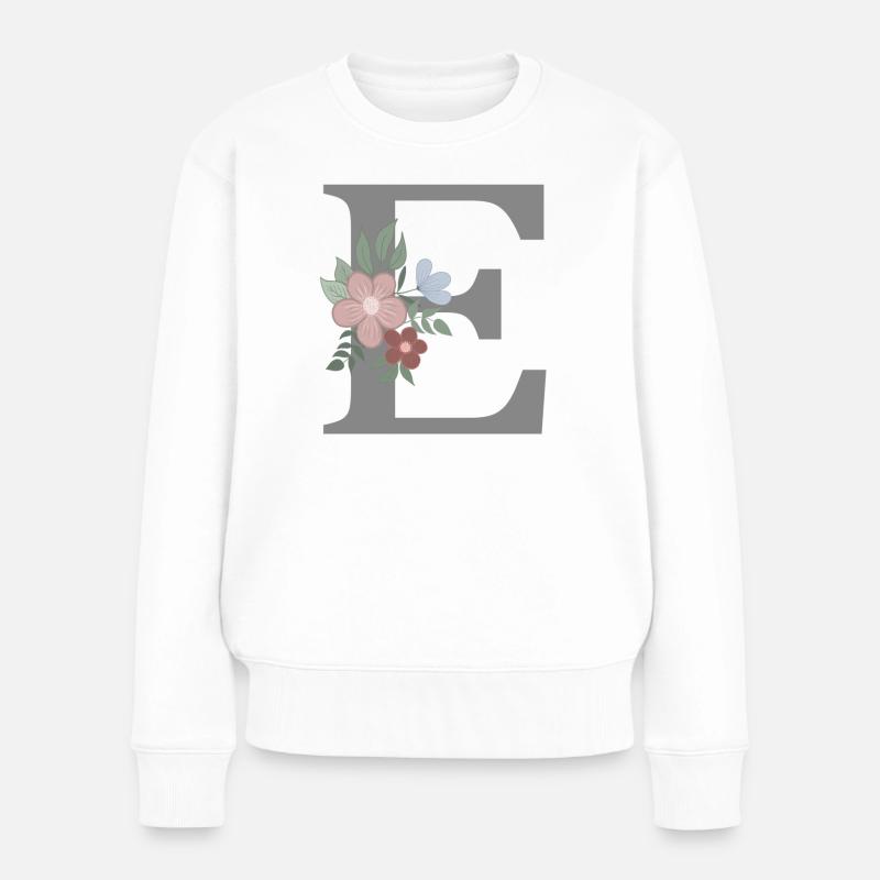 Lettre E avec gris fleur - Pull Premium bio Femme - blanc