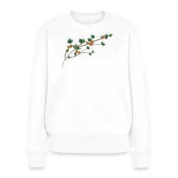 filigree drawn larch branch with cones - Women's Premium Organic Jumper - white - Front - Julia (174cm)