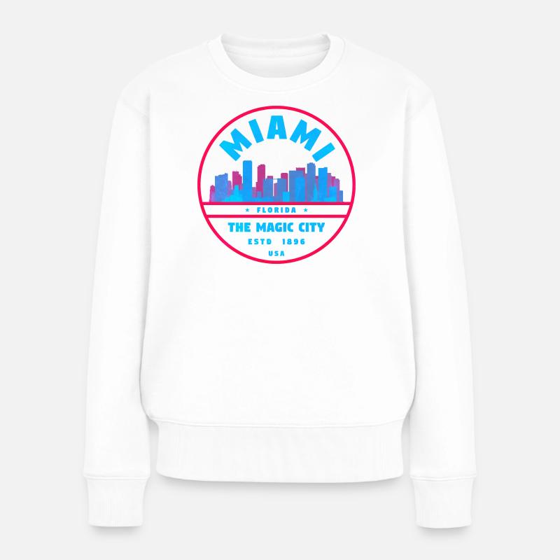 Miami Skyline Neon-Stempel - Frauen Premium Bio Pullover - Weiß