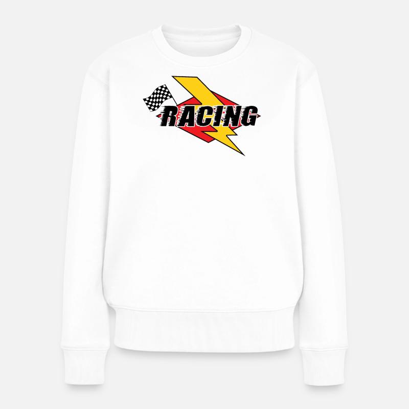 Racing Lightning Bolt & Flagge - Frauen Premium Bio Pullover - Weiß
