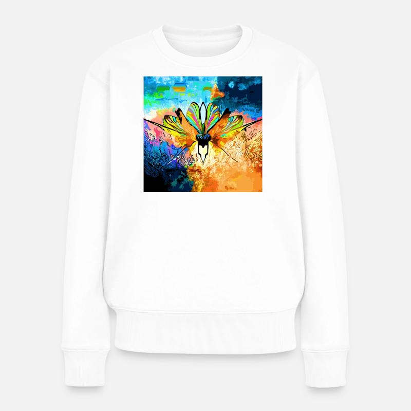 Bunter Falter im Farbmeer - Frauen Premium Bio Pullover - Weiß
