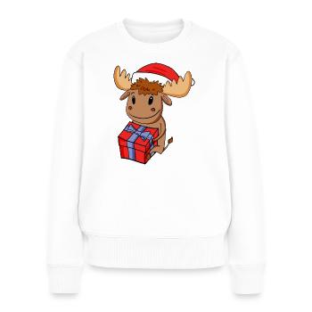 Weihnachten Elch Baby mit Geschenk - Frauen Premium Bio Pullover - Weiß - Vorne - Julia (174cm)