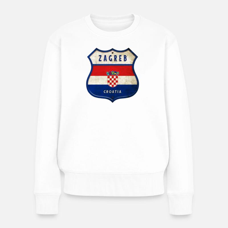 Zagreb Kroatien Flaggen Wappen Design - Frauen Premium Bio Pullover - Weiß