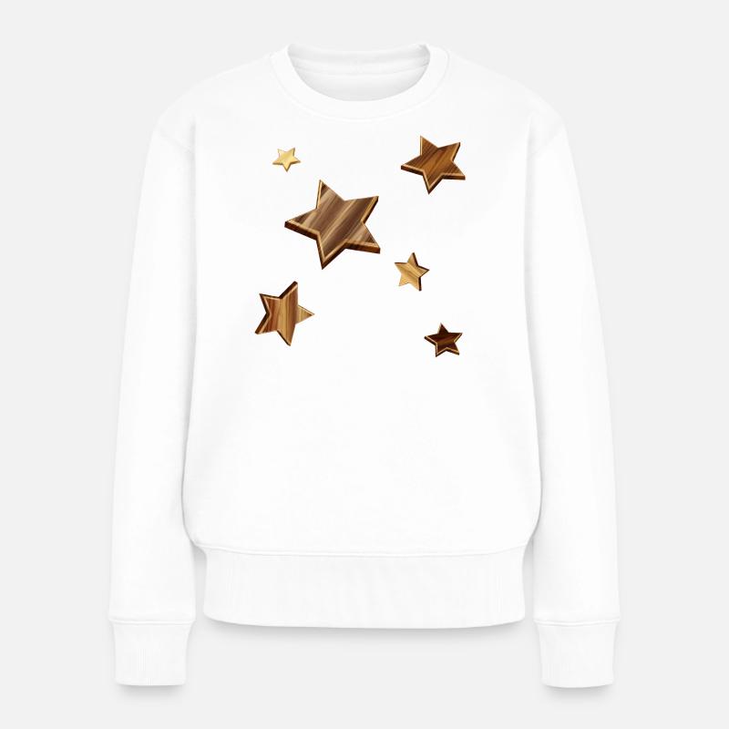 Sterne in dunkler Holz Optik mit Maserung - Frauen Premium Bio Pullover - Weiß