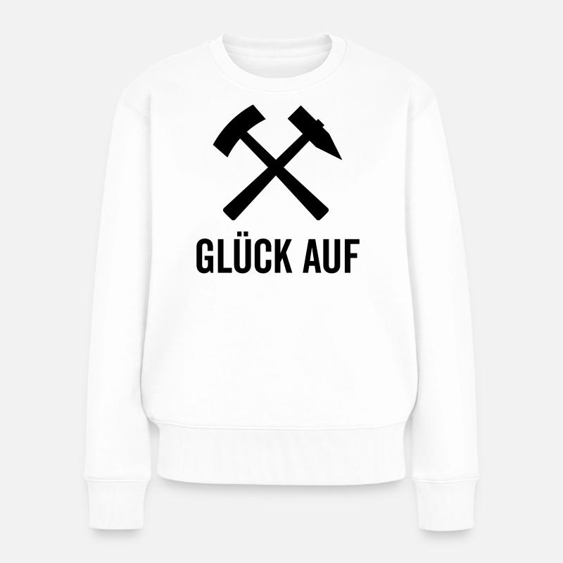 Glück Auf Bergmannszeichen Schlägel Eisen Pott Aue - Frauen Premium Bio Pullover - Weiß