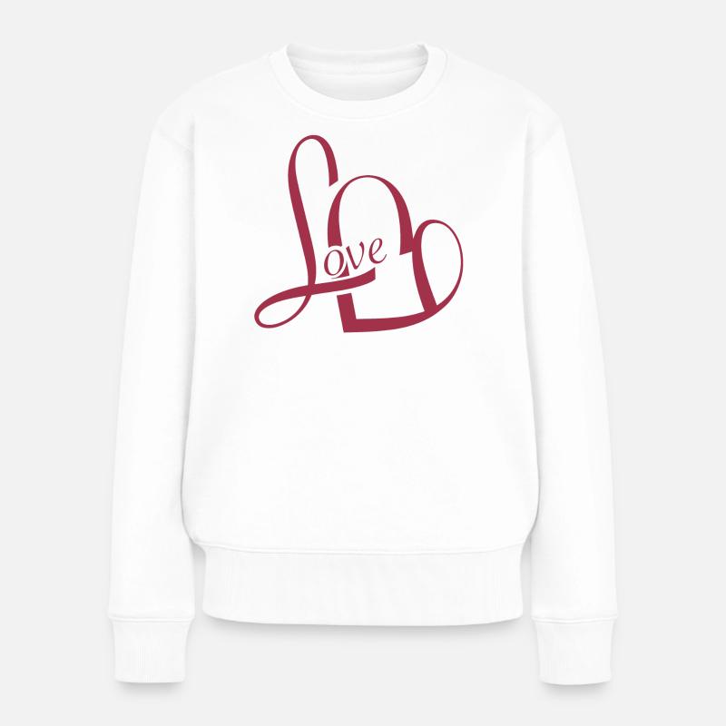 romantische Valentinstag Typografie in Rot - Frauen Premium Bio Pullover - Weiß