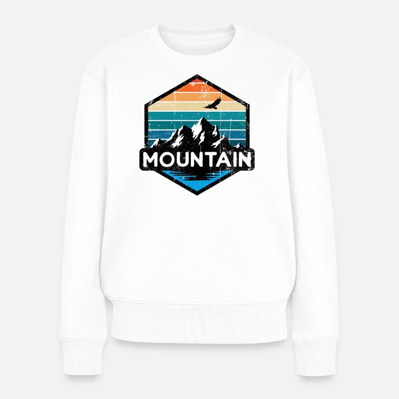 Coucher de soleil rétro de la crête montagneuse - Pull Premium bio Femme - blanc
