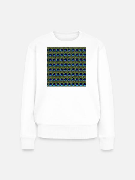 tolle federmuster, Pfauenfedermuster überlappend - Frauen Premium Bio Pullover - Weiß