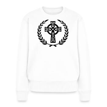 Croix celtique dans la couronne de laurier du milieu - Pull Premium bio Femme - blanc - Devant - Julia (174cm)