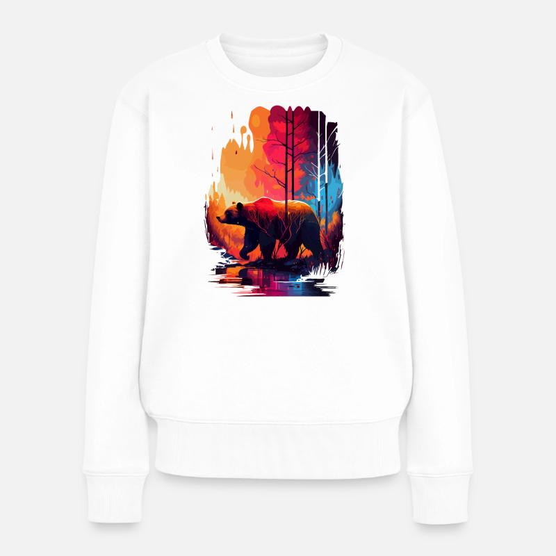 Bär im Wald bunt - Frauen Premium Bio Pullover - Weiß