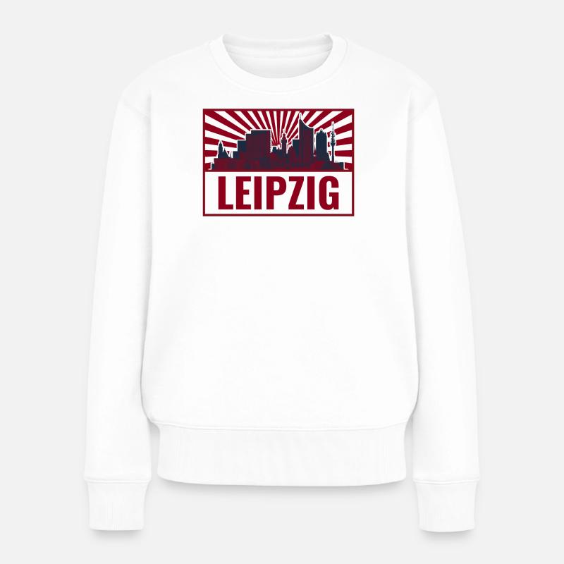 Leipzig Skyline Retro Rot - Frauen Premium Bio Pullover - Weiß