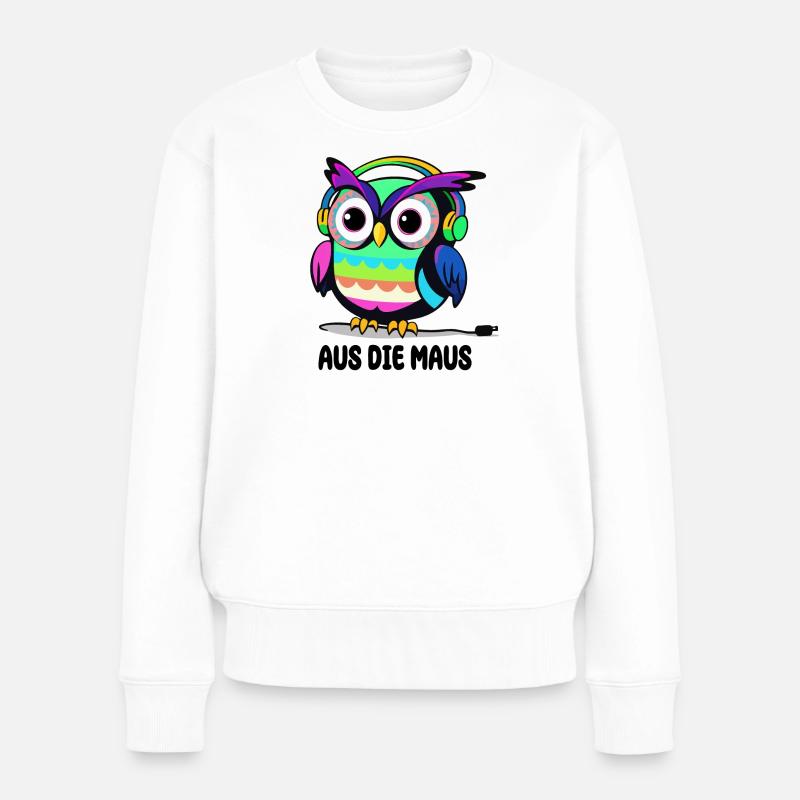 Lustige Eule Aus die Maus - Frauen Premium Bio Pullover - Weiß