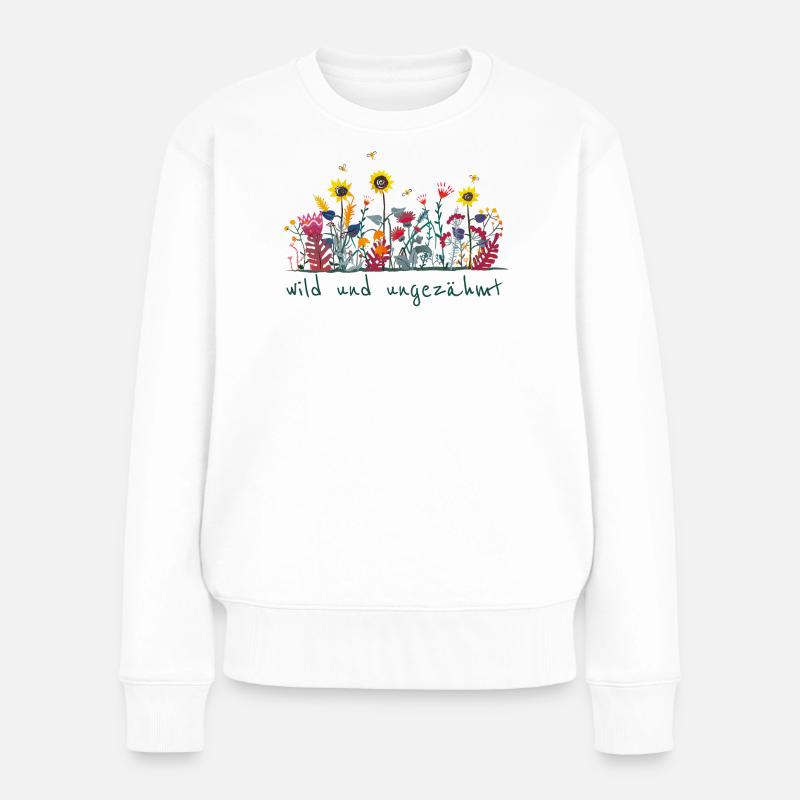 Wild und ungezähmt - Wiesenblumen, Garten - Frauen Premium Bio Pullover - Weiß