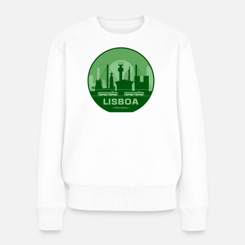 Trains Silhouette des ponts Lisboa - Pull Premium bio Femme - blanc