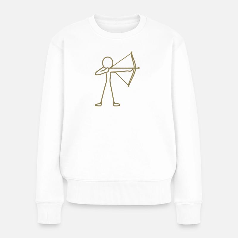 Strichmännchen Bogen Bogenschießen Bogenschütze - Frauen Premium Bio Pullover - Weiß