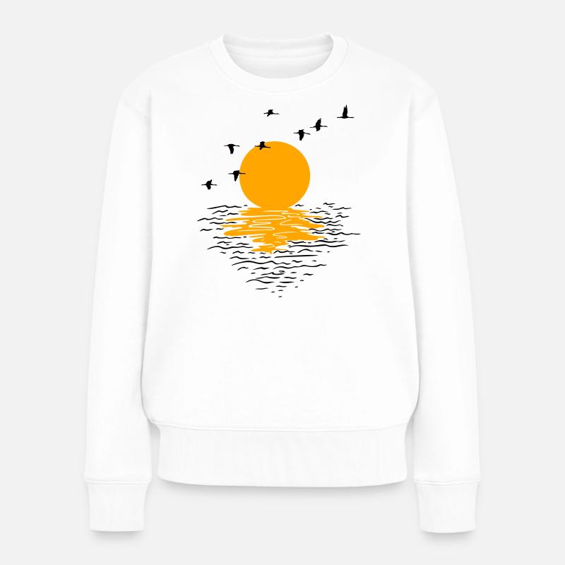 Wildgänse Kraniche Frühling - Frauen Premium Bio Pullover - Weiß