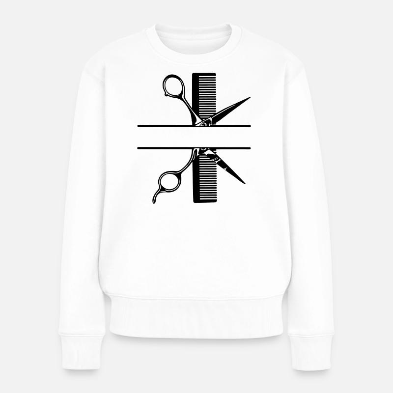 Schere mit Kammtextbanner - Frauen Premium Bio Pullover - Weiß
