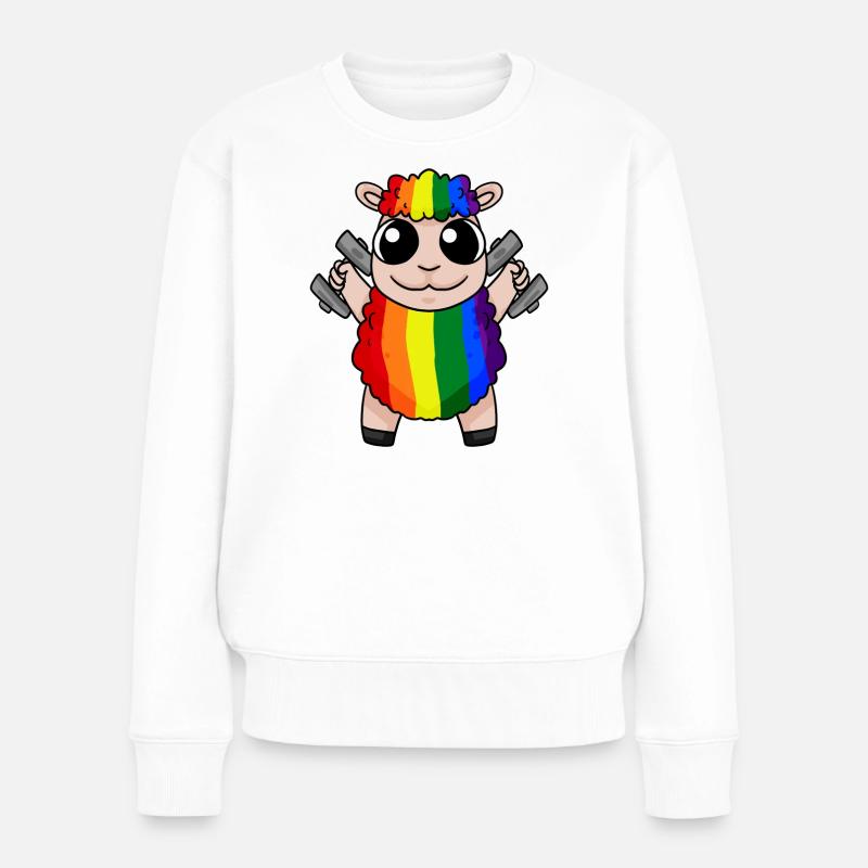 Regenbogen Schaf mit Hanteln - LGBT Schaf Niedlich - Frauen Premium Bio Pullover - Weiß