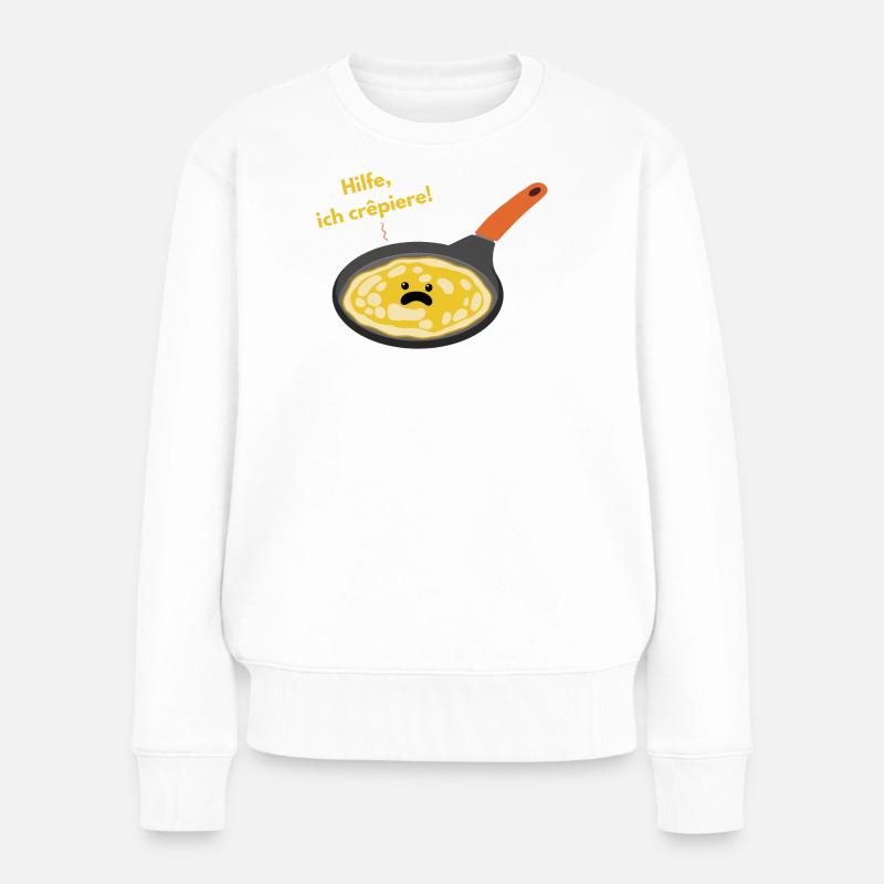 „Hilfe ich crêpiere“ Pfannkuchen Wortspiel - Frauen Premium Bio Pullover - Weiß