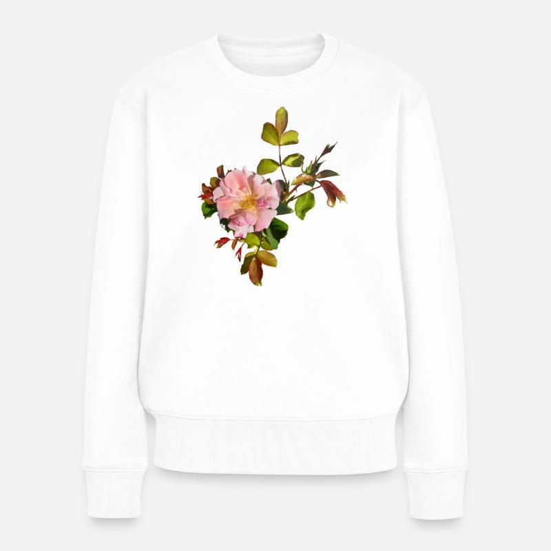 Zarte Rosa Rosenblüte - Frauen Premium Bio Pullover - Weiß