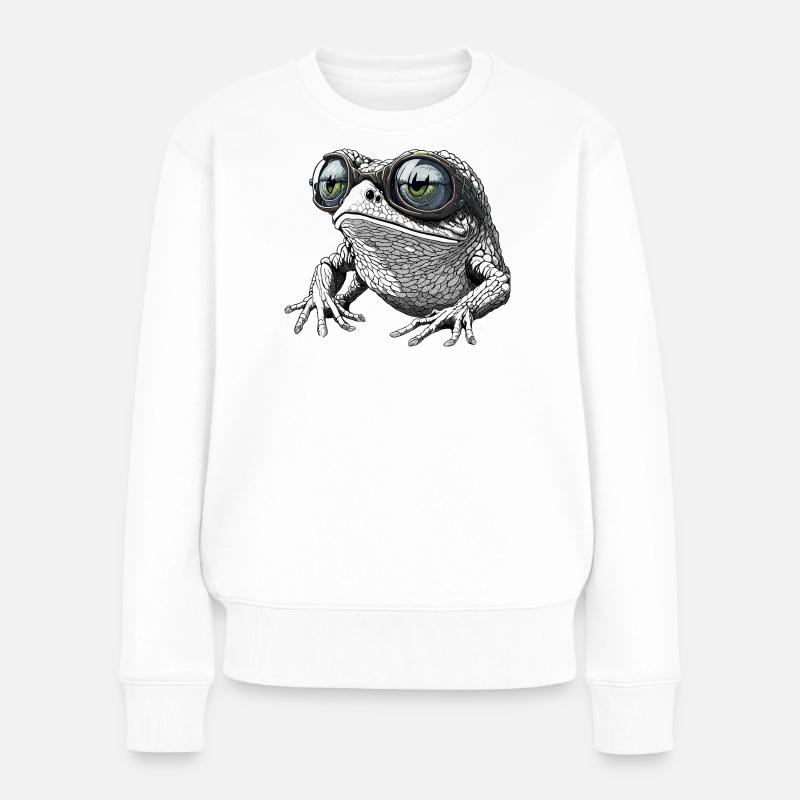 Cooler Frosch mit Sonnenbrille - Frauen Premium Bio Pullover - Weiß