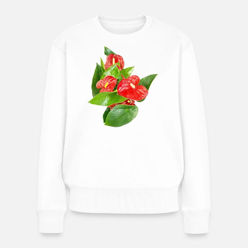 Rote Anthurien Floraledition - Frauen Premium Bio Pullover - Weiß