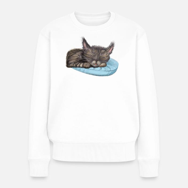 Schlafende Katze - Frauen Premium Bio Pullover - Weiß