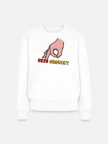 Comic-Hand Zeigefinger mit Retro Text - Frauen Premium Bio Pullover - Weiß