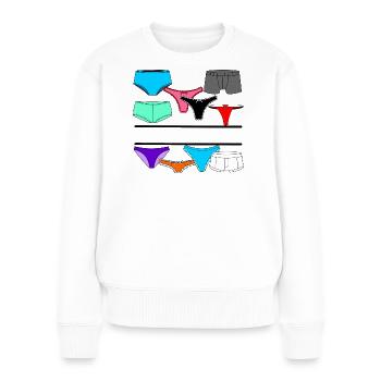 Logo de lingerie avec slips et caleçons - Pull Premium bio Femme - blanc - Devant - Julia (174cm)