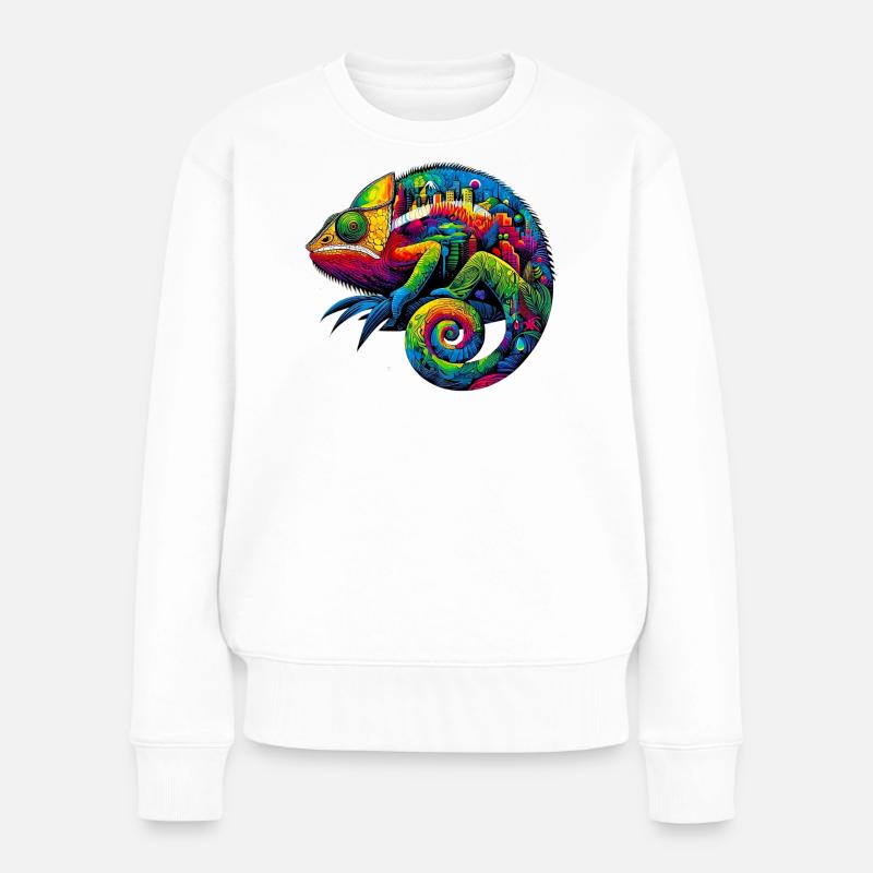 Urbanes Chamäleon mit Skyline-Designs der Stadt - Frauen Premium Bio Pullover - Weiß